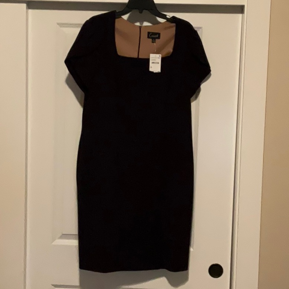 Connected Apparel Black Sheath Dress with Square Neck